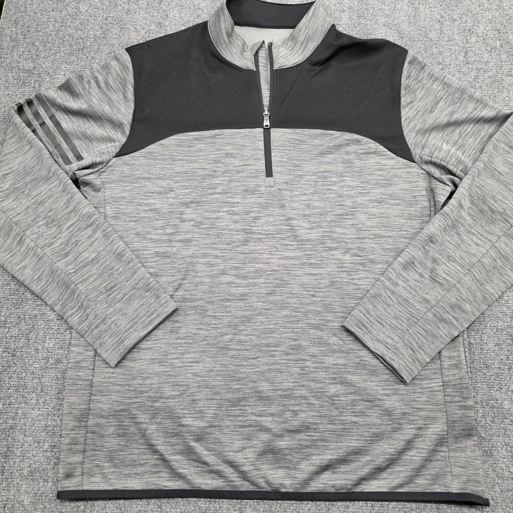 Adidas Mens Large Gray Black Space Dye Quarter Zip Pullover Long Sleeve Shirt